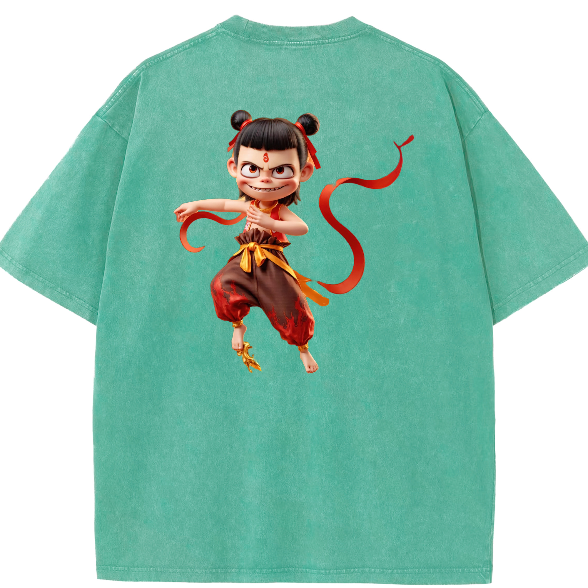 （画像用） Ne Zha 2 ナタ 魔童の大暴れ 綿100% ヴィンテージ風 半袖Tシャツ（背面プリント）